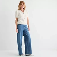 Liz Claiborne Womens V Neck Short Sleeve Button Cardigan