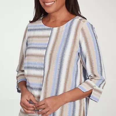 Alfred Dunner Summer Solstice Womens Crew Neck 3/4 Sleeve Button-Down Shirt