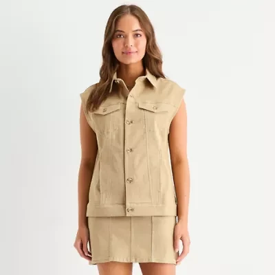a.n.a Twill Denim Womens Button Front Vest