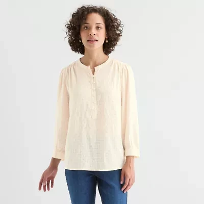 St. John's Bay Womens Crew Neck Long Sleeve Blouse