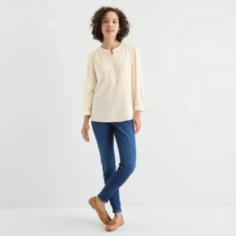 St. John's Bay Womens Crew Neck Long Sleeve Blouse