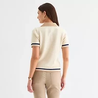 St. John's Bay Womens V Neck Short Sleeve Pullover Polo Sweater