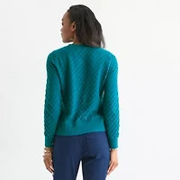 Liz Claiborne Womens Crew Neck Long Sleeve Button Cardigan