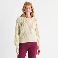 Liz Claiborne Womens Crew Neck Long Sleeve Pullover Sweater