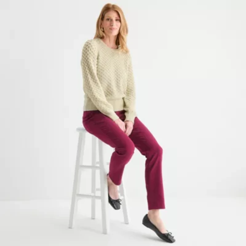 Liz Claiborne Womens Crew Neck Long Sleeve Pullover Sweater