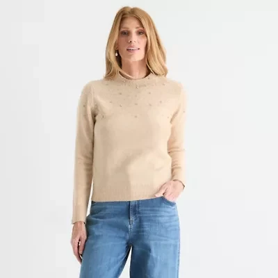 Liz Claiborne Womens Mock Neck Long Sleeve Pullover Sweater