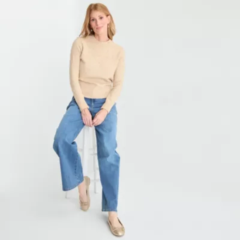 Liz Claiborne Womens Mock Neck Long Sleeve Pullover Sweater