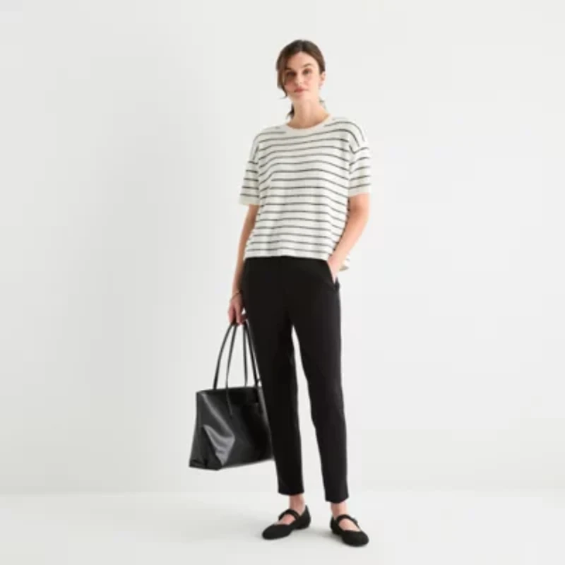 Stylus Womens Crew Neck Short Sleeve Pullover Sweater