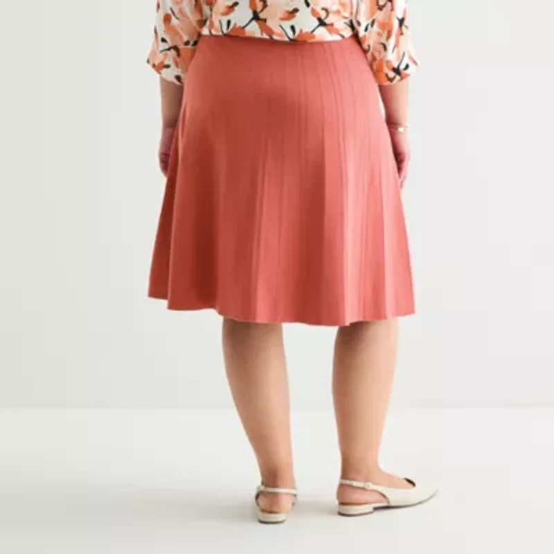 Liz Claiborne Womens Plus Mid Rise Midi Pleated Skirt