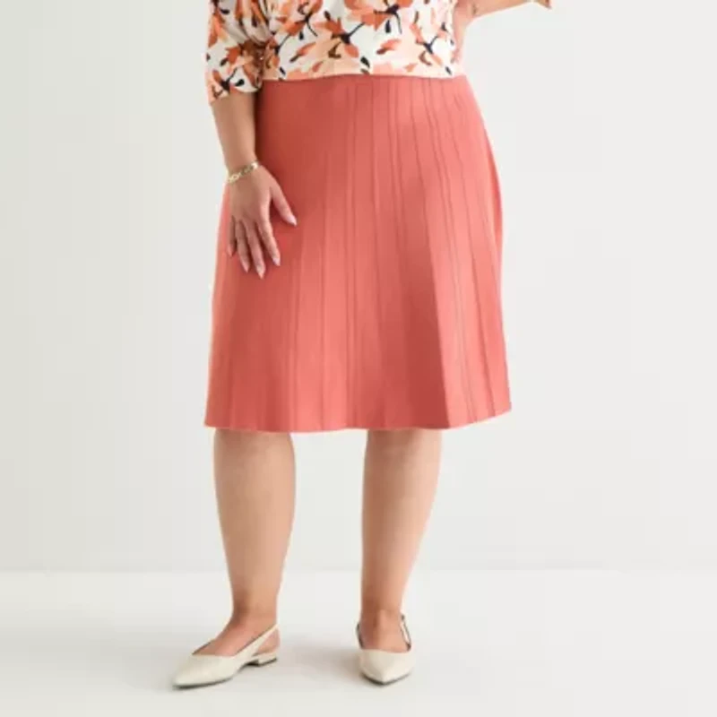 Liz Claiborne Womens Plus Mid Rise Midi Pleated Skirt