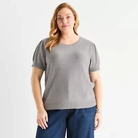 Liz Claiborne Plus Womens Crew Neck Short Sleeve Pullover Sweater