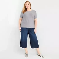 Liz Claiborne Plus Womens Crew Neck Short Sleeve Pullover Sweater