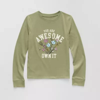Thereabouts Little & Big Kid Girls Crew Neck Long Sleeve Regular Fit Graphic T-Shirt