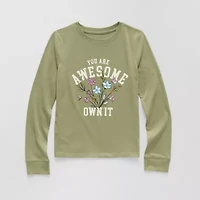 Thereabouts Little & Big Kid Girls Crew Neck Long Sleeve Regular Fit Graphic T-Shirt