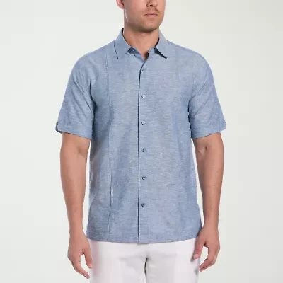 Cubavera Linen Blend Panel Mens Short Sleeve Regular Fit Button-Down Shirt