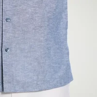 Cubavera Linen Blend Panel Mens Short Sleeve Regular Fit Button-Down Shirt