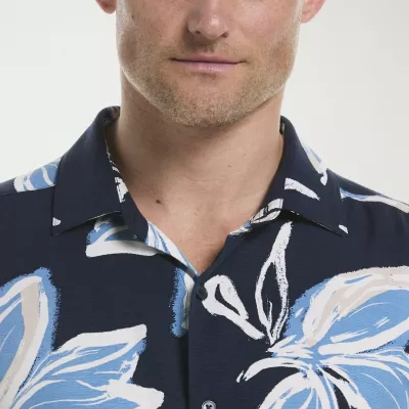 Cubavera Floral Mens Short Sleeve Regular Fit Button-Down Shirt