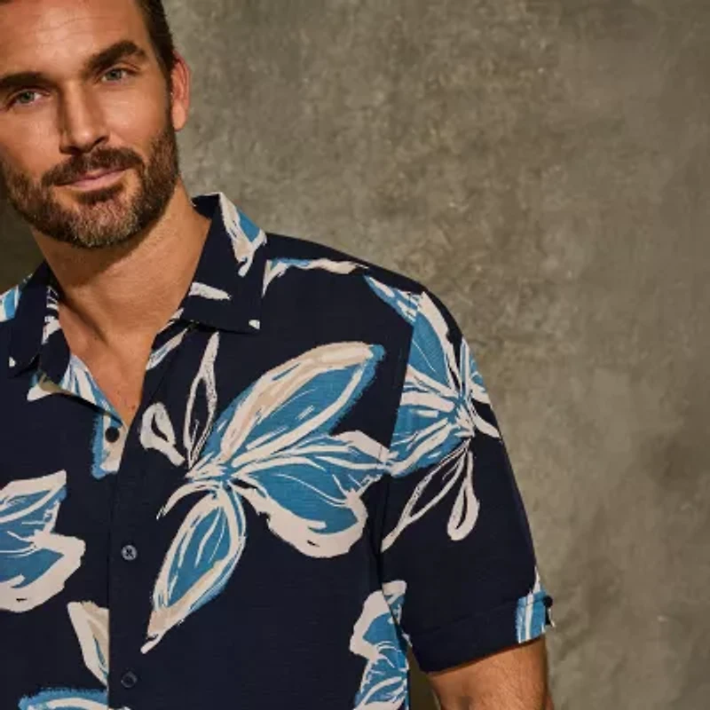 Cubavera Floral Mens Short Sleeve Regular Fit Button-Down Shirt
