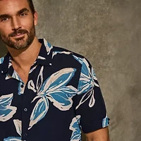 Cubavera Mens Floral Short Sleeve Regular Fit Button-Down Shirt