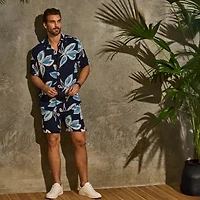 Cubavera Mens Floral Short Sleeve Regular Fit Button-Down Shirt
