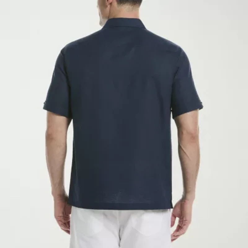 Cubavera L Shape Embroidery Mens Short Sleeve Regular Fit Button-Down Shirt