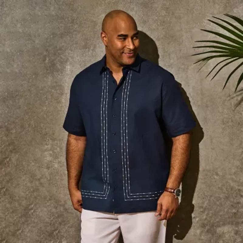 Cubavera L Shape Embroidery Mens Short Sleeve Regular Fit Button-Down Shirt