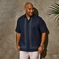 Cubavera L Shape Embroidery Mens Short Sleeve Regular Fit Button-Down Shirt