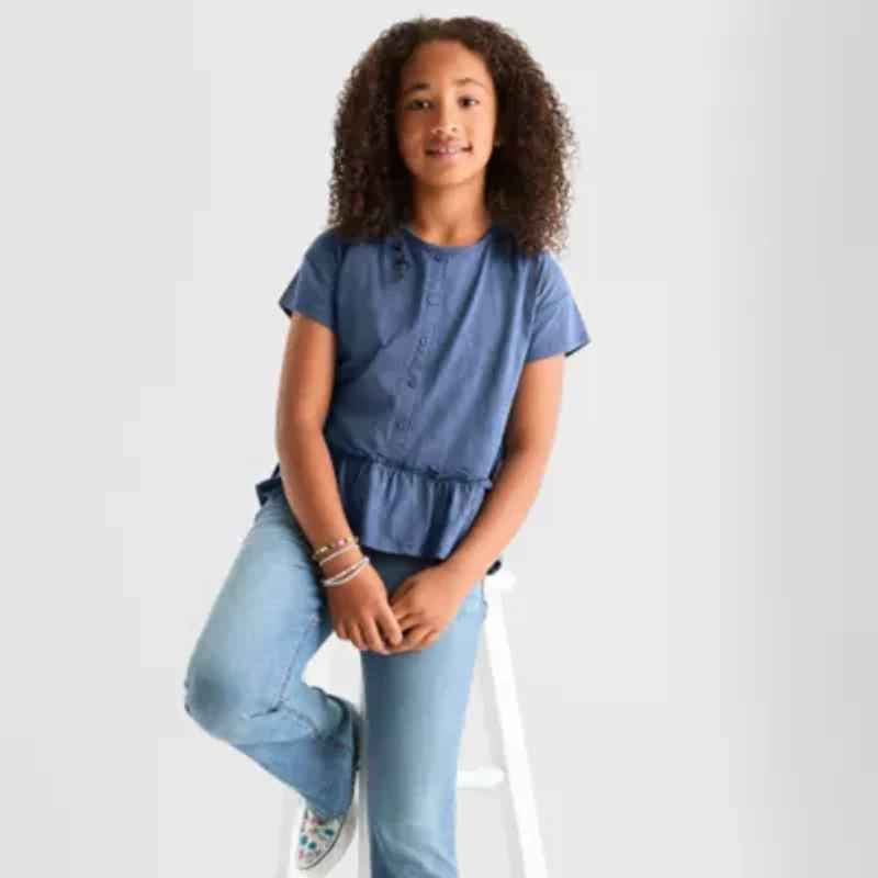Thereabouts Little & Big Kid Girls Round Neck Short Sleeve Peplum Top