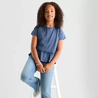 Thereabouts Little & Big Kid Girls Round Neck Short Sleeve Peplum Top