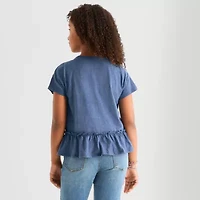 Thereabouts Little & Big Kid Girls Round Neck Short Sleeve Peplum Top