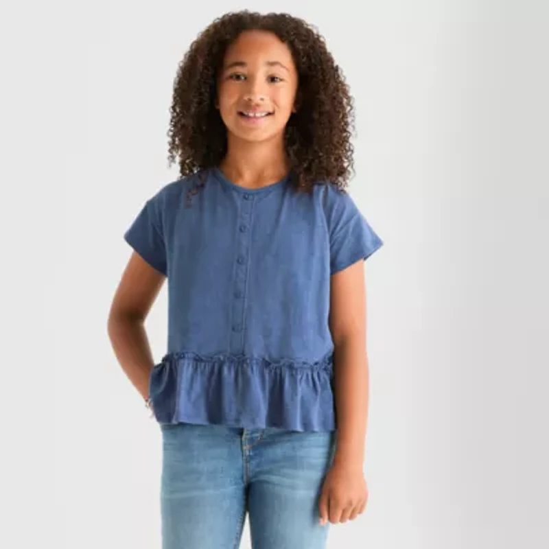Thereabouts Little & Big Kid Girls Round Neck Short Sleeve Peplum Top