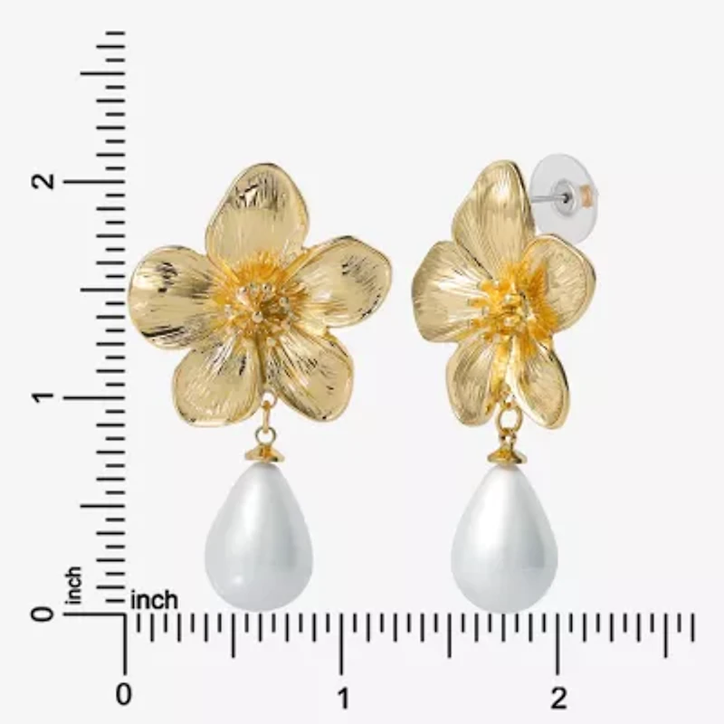 JS Jessica Simpson Womens White Simulated Pearl Drop Earrings