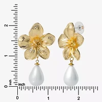 JS Jessica Simpson Womens White Simulated Pearl Drop Earrings