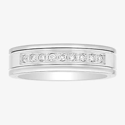 H / Si2-I1) Mens 6MM 1/5 CT. Lab Grown White Diamond Tungsten Wedding Band