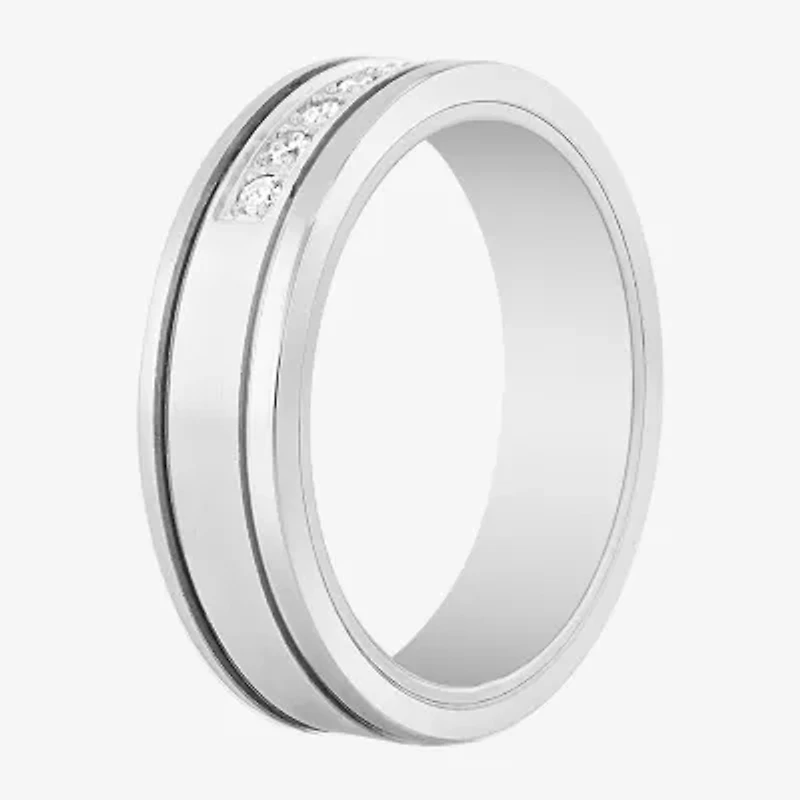 H / Si2-I1) Mens 6MM 1/5 CT. Lab Grown White Diamond Tungsten Wedding Band