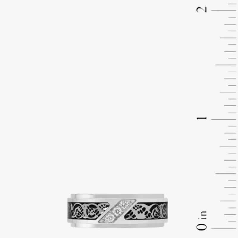 (H-I / I2-I3) Mens 8MM 1/10 CT. T.W. Natural White Diamond Stainless Steel Wedding Band