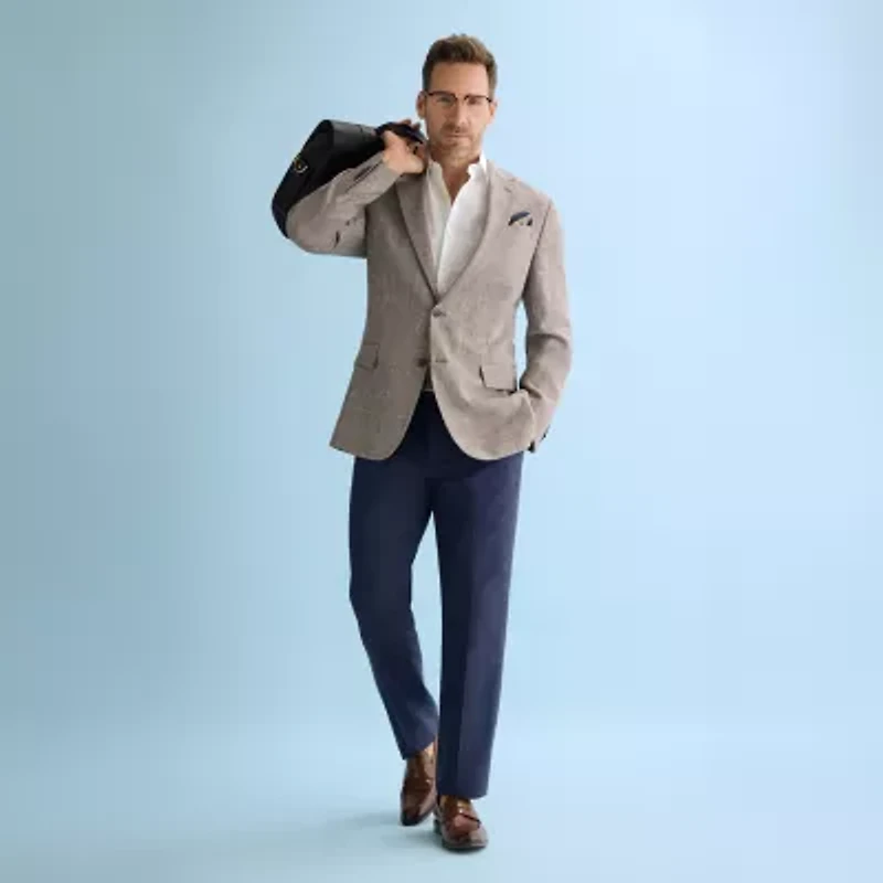 Stafford Linen Blend Mens Classic Fit Dress Flat Front Pant