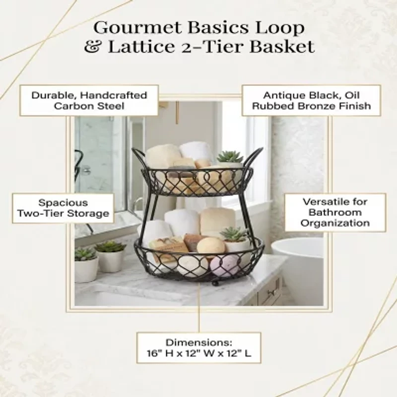 Gourmet Basics by Mikasa Loop And Latice 2 Tier Basket Rectangular Basket