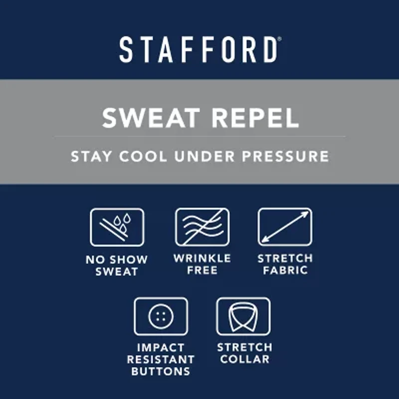 Stafford Sweat Repel Advanced Performance Mens Regular Fit Stretch Fabric Wrinkle Free Long Sleeve Dress Shirt