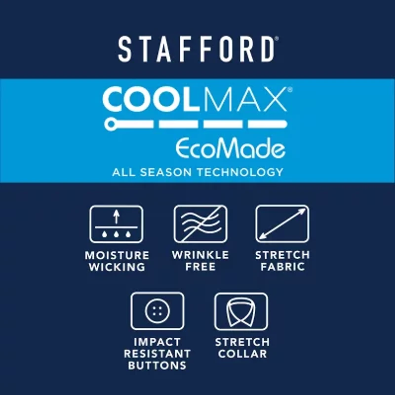 Stafford Coolmax All Season Ecomade Mens Classic Fit Stretch Fabric Wrinkle Free Long Sleeve Dress Shirt