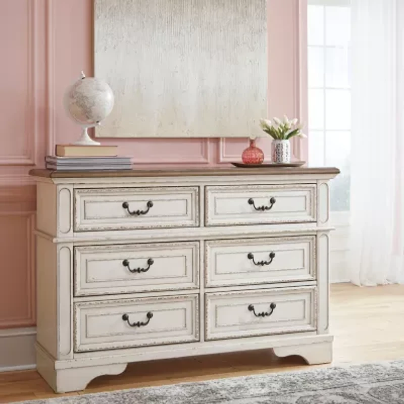 Signature Design by Ashley Realyn Youth 36" 6-Drawer Dresser in Chipped White