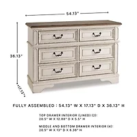 Signature Design by Ashley Realyn Youth 36" 6-Drawer Dresser in Chipped White