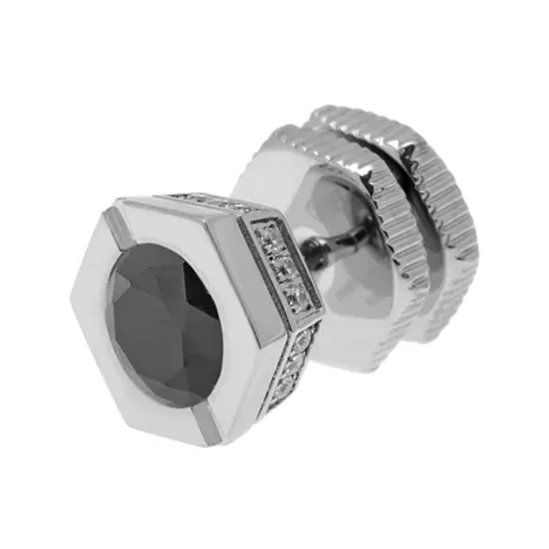 Mens Black and White Cubic Zirconia Stainless Steel Stud Earring
