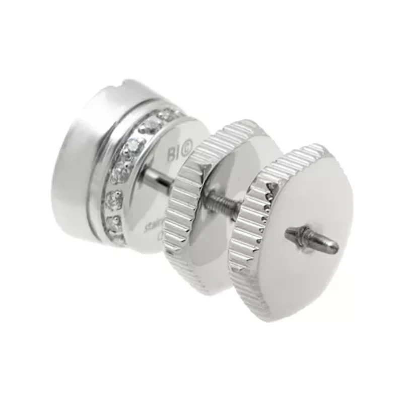 Mens Cubic Zirconia Stainless Steel Stud Earring