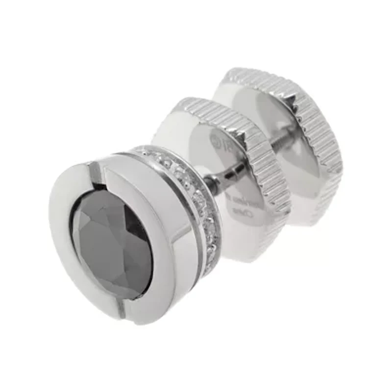 Mens Black and White Cubic Zirconia Stainless Steel Stud Earring