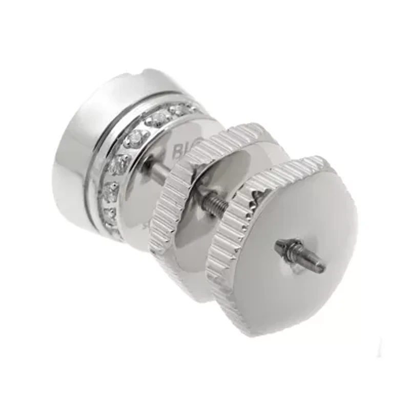 Mens Black and White Cubic Zirconia Stainless Steel Stud Earring