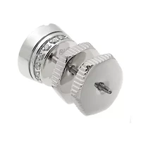 Mens Black and White Cubic Zirconia Stainless Steel Stud Earring