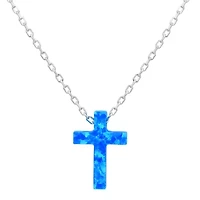 Womens Lab Created White Opal Sterling Silver Cross 18 Inch Pendant Necklace
