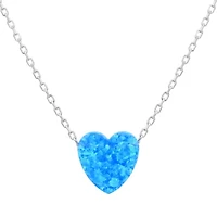 Womens Lab Created Blue Opal Sterling Silver Heart 18 Inch Pendant Necklace