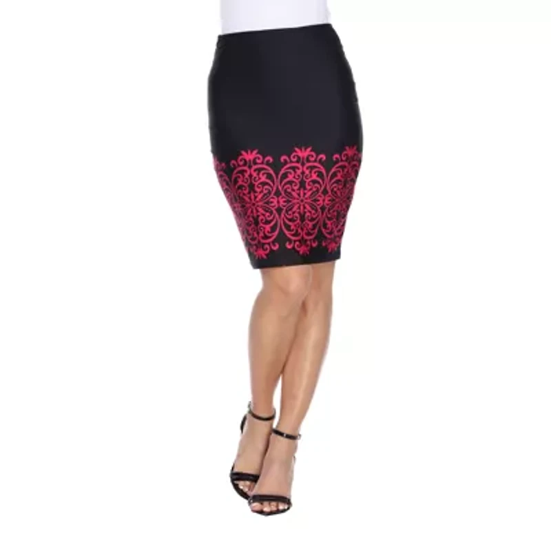 White Mark Victoria Womens Mid Rise Stretch Fabric Midi Pencil Skirt